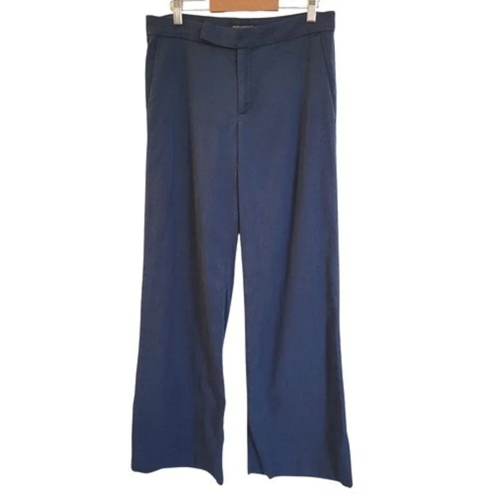 Banana Republic Linen Slub Wide Leg Tapestry Navy Blue Pant Sz 4‎ Coastal Beachy